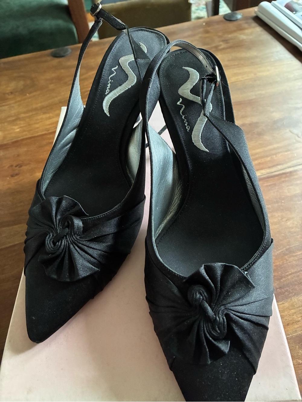 Nina Black Knot Slingback Heels